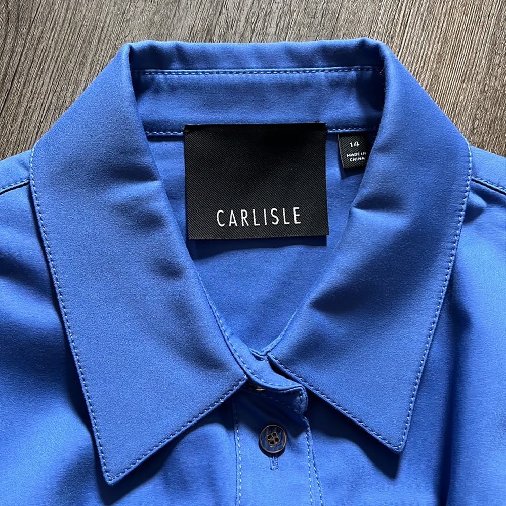 NWT Carlisle women's long sleeve button front blue blouse jacket Size 14 - Picture 13 of 13